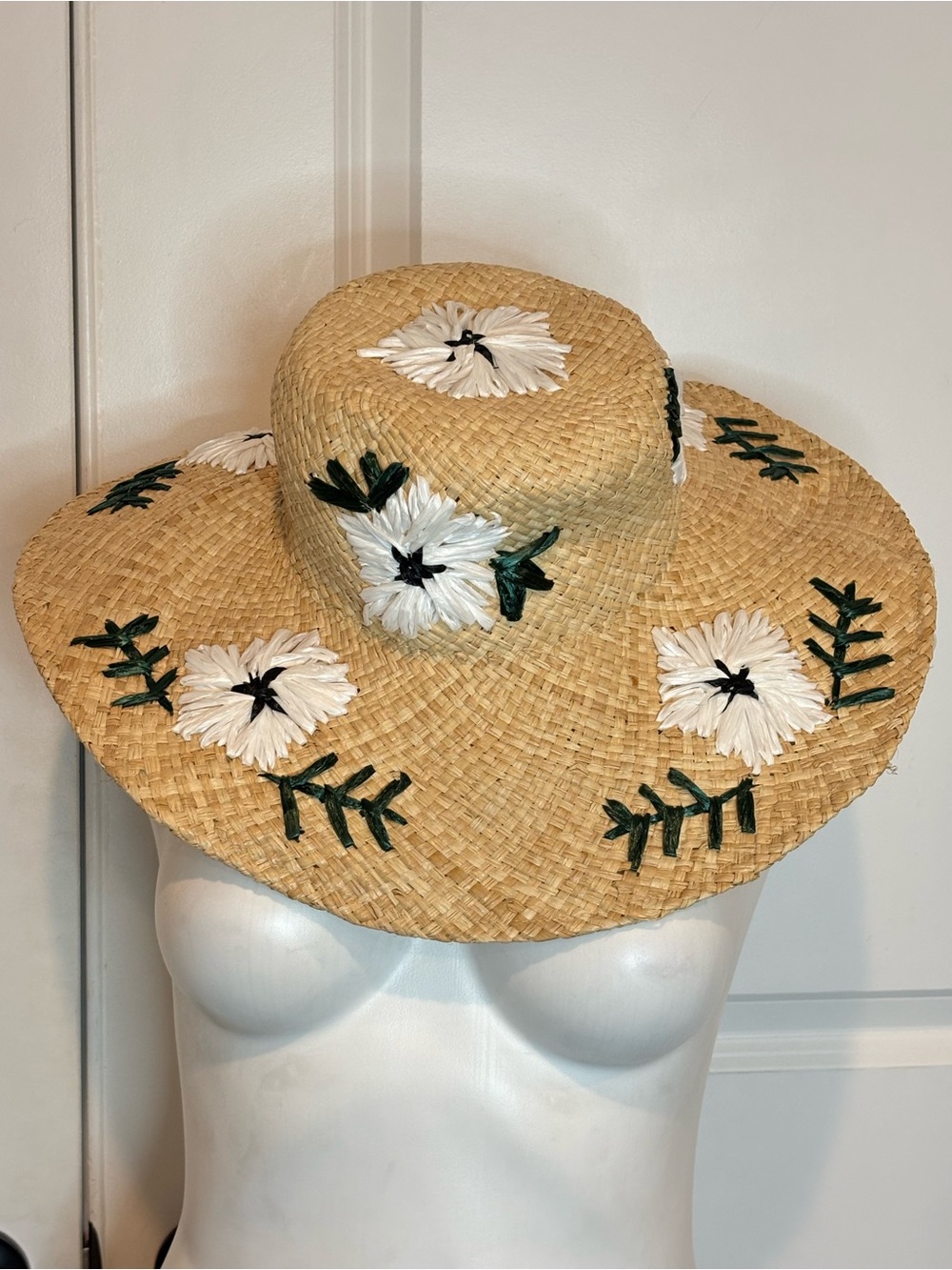 Anthropologie Gottex Punta Cana Tan Straw Floral Woven Sun Hat
